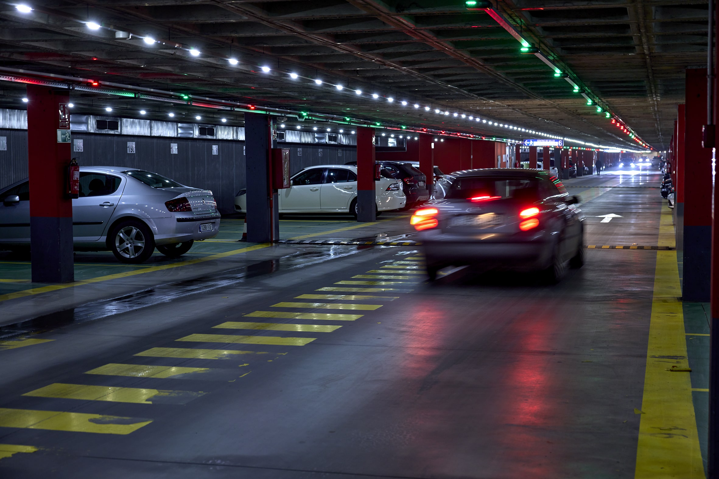Car exiting an underground car park